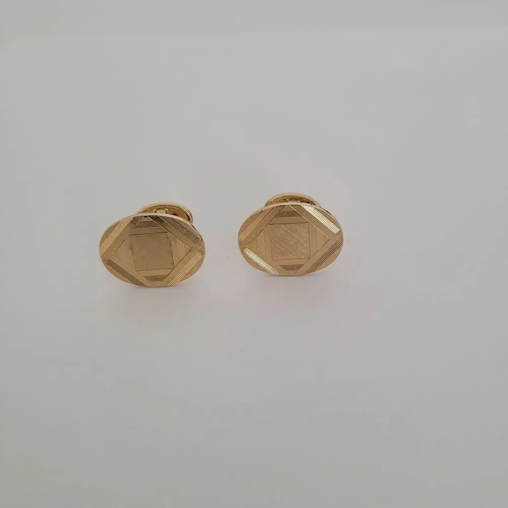 Pierre Cardin Cufflinks Gold Tone Logo Oval Geometric Logo Vintage Retro Box‎